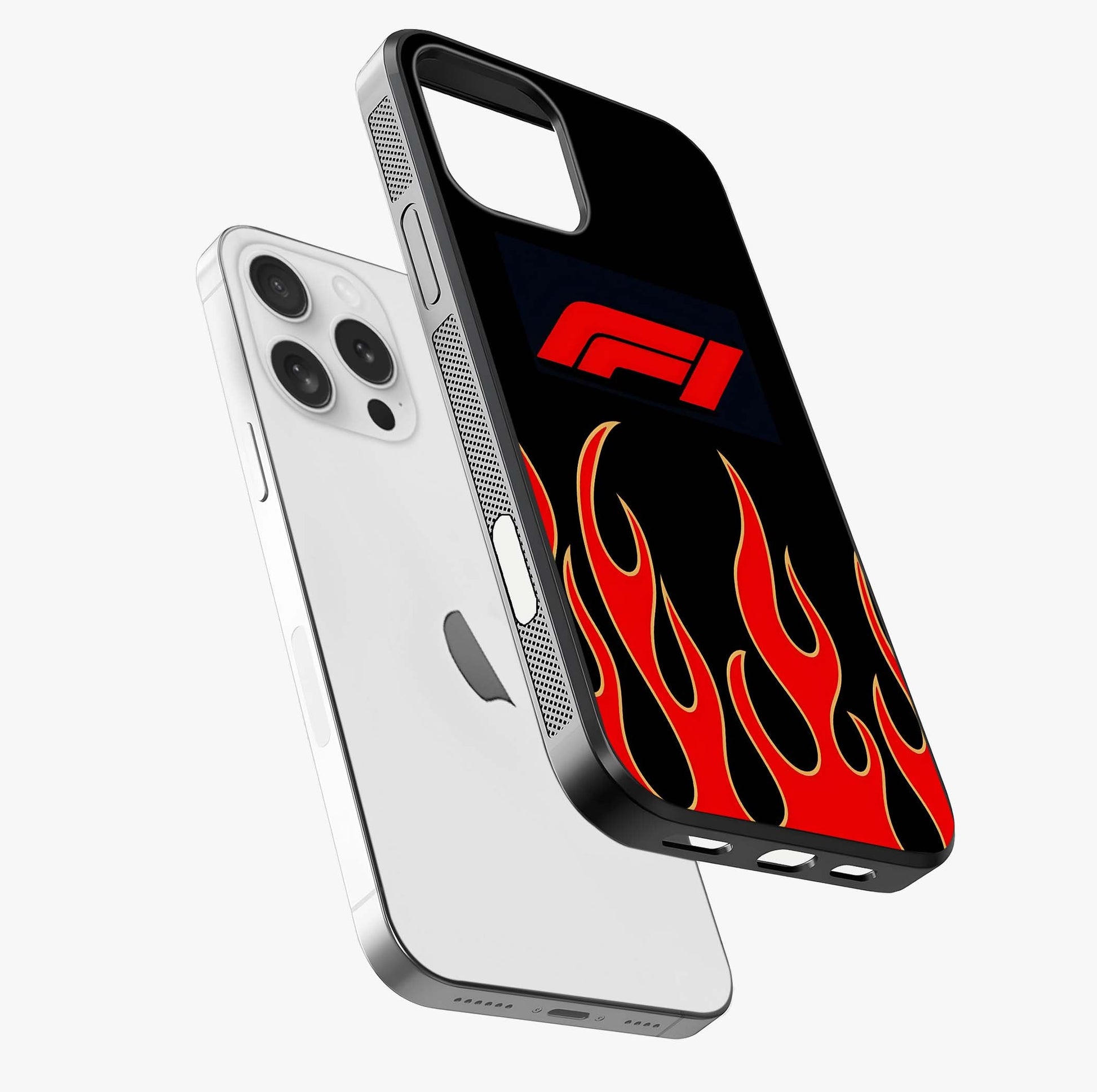 Fire F11 Glass Case laid diagonally highlighting side profile, edges and glossy glass shine.