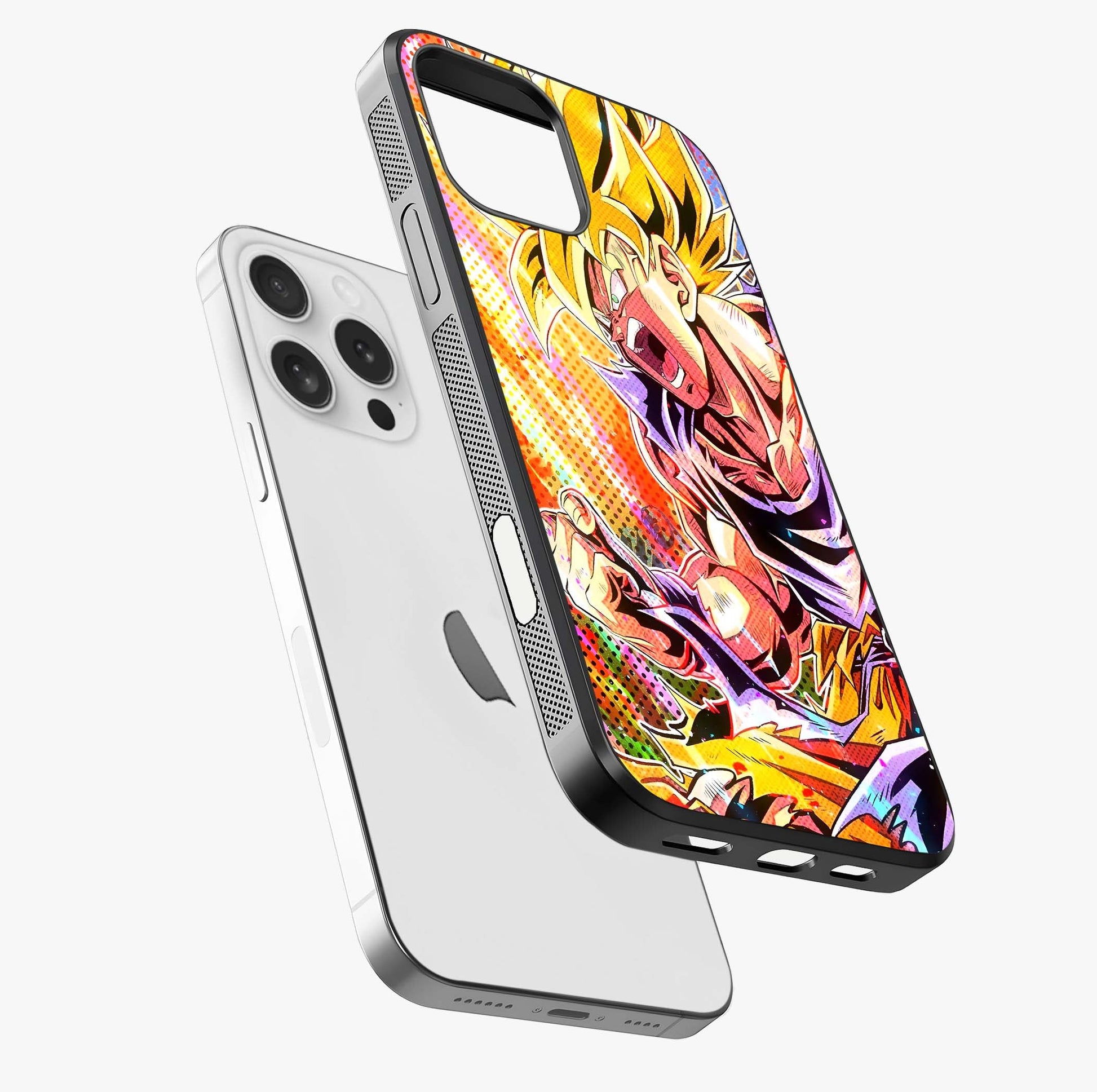 Firing Goku Glass Case laid diagonally highlighting side profile, edges and glossy glass shine.