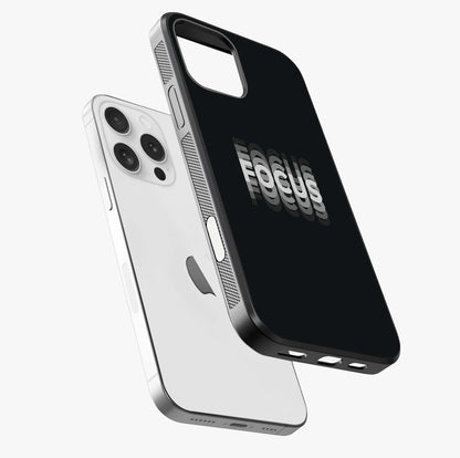 Focus Mode On Glass Case laid diagonally highlighting side profile, edges and glossy glass shine.