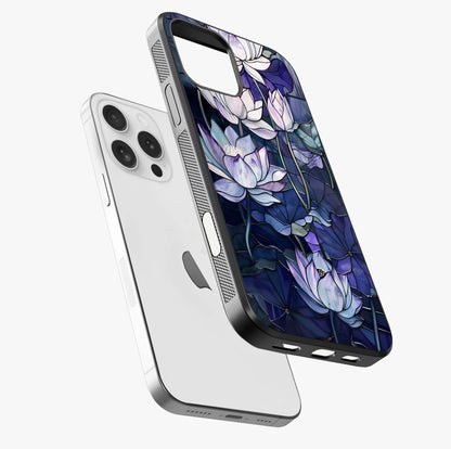 Gloss Petal Rush Glass Case laid diagonally highlighting side profile, edges and glossy glass shine.