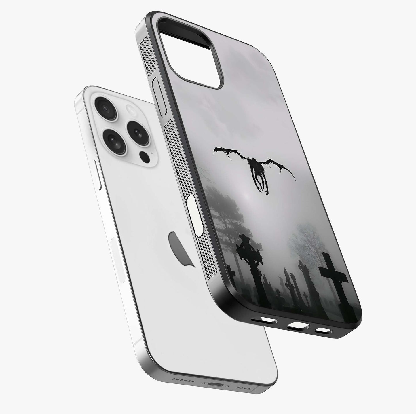 Graveyard Shadow Descent Glass Case laid diagonally highlighting side profile, edges and glossy glass shine.