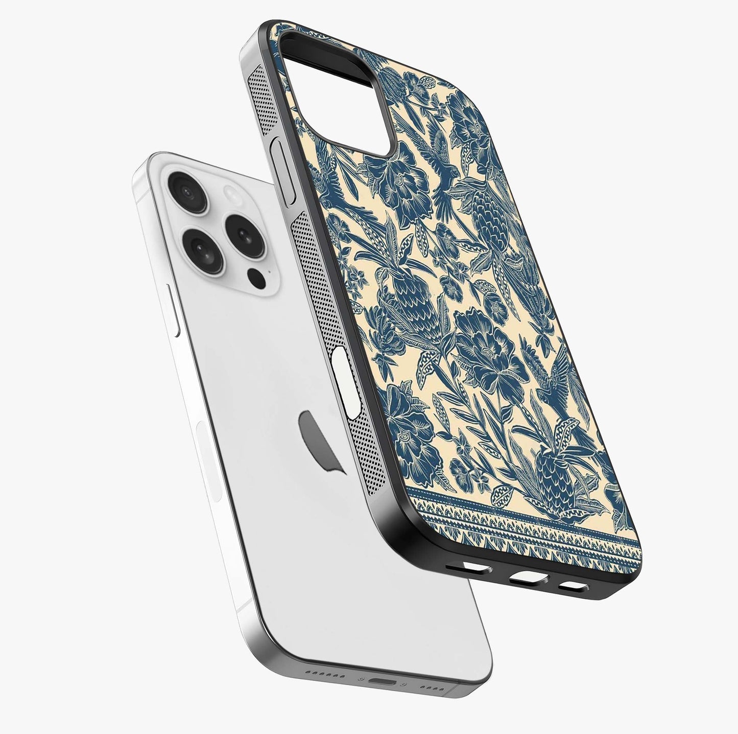 Heirloom Wild Bloom Glass Case laid diagonally highlighting side profile, edges and glossy glass shine.