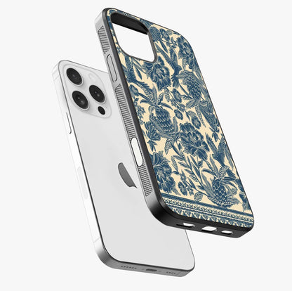 Heirloom Wild Bloom Glass Case laid diagonally highlighting side profile, edges and glossy glass shine.
