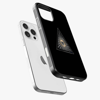 Illuminati Evil Glass Case laid diagonally highlighting side profile, edges and glossy glass shine.