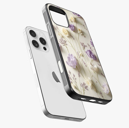 Lilac Breeze Harmony Glass Case laid diagonally highlighting side profile, edges and glossy glass shine.