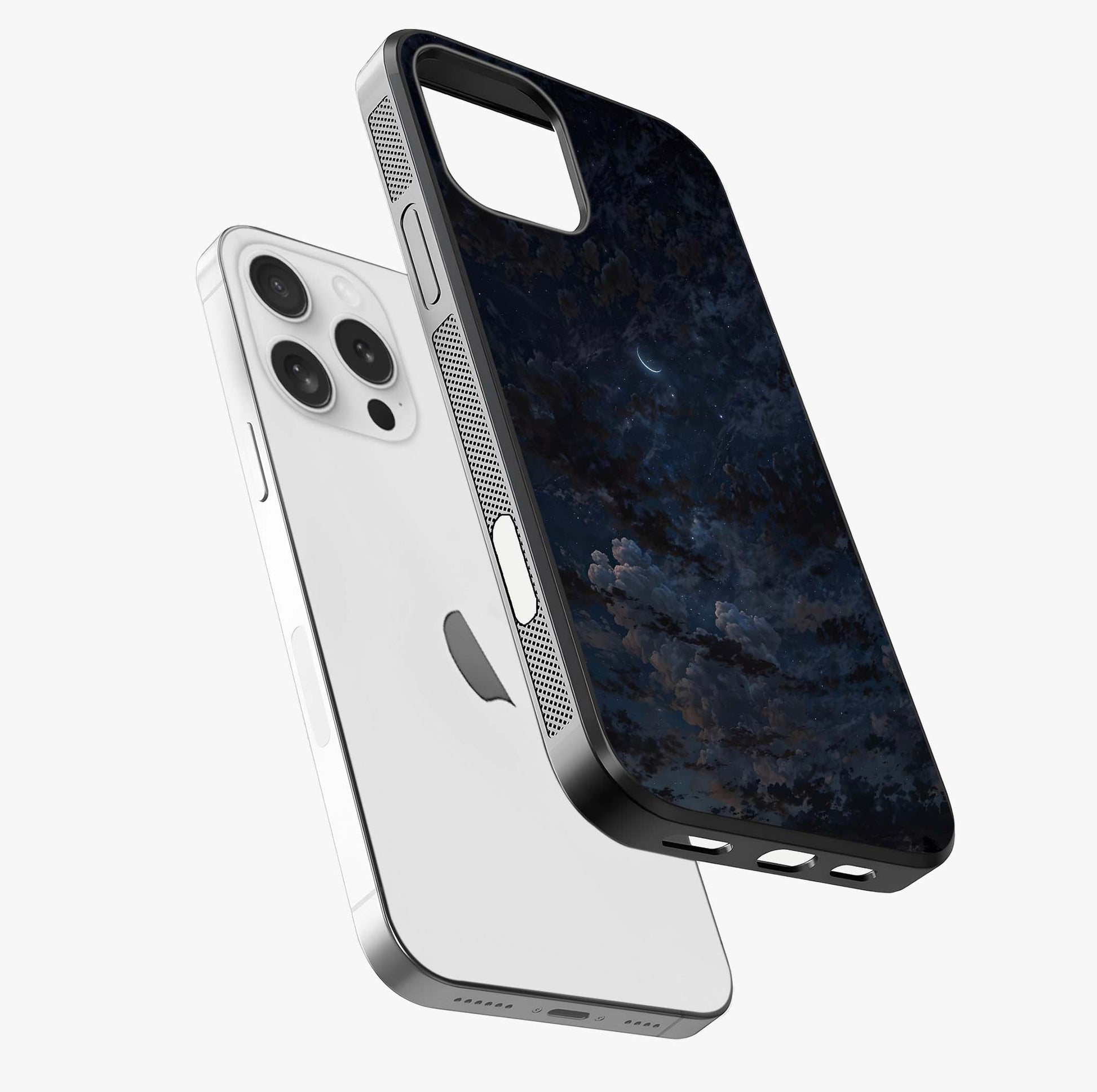 Lunar Veil Silence Glass Case laid diagonally highlighting side profile, edges and glossy glass shine.
