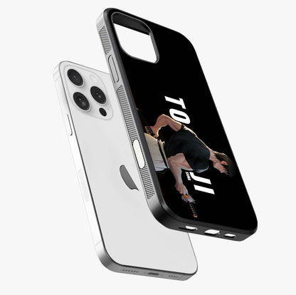 Midnight Blade Resolve Glass Case laid diagonally highlighting side profile, edges and glossy glass shine.