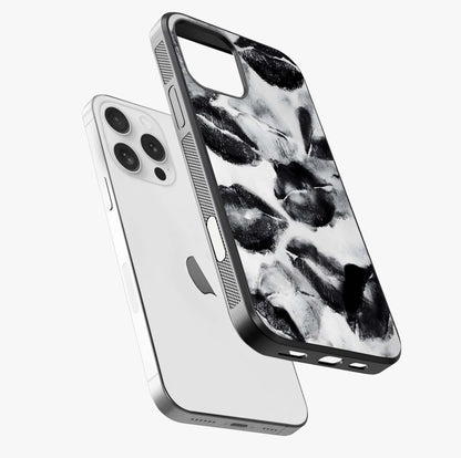 Midnight Kiss Marks Glass Case laid diagonally highlighting side profile, edges and glossy glass shine.