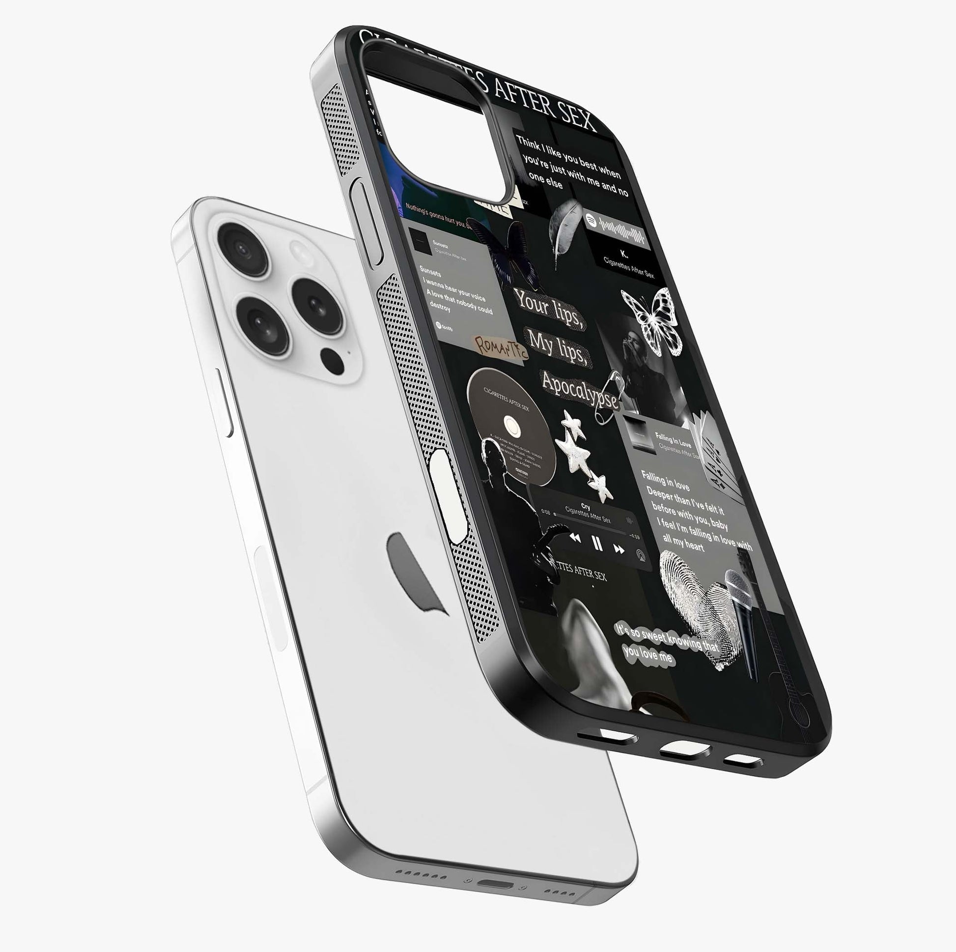 Midnight Love Echo Glass Case laid diagonally highlighting side profile, edges and glossy glass shine.