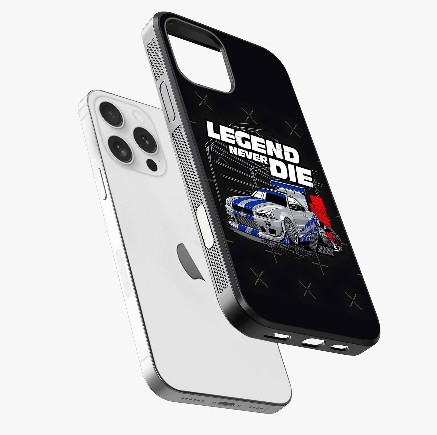Midnight Racing Legacy Glass Case laid diagonally highlighting side profile, edges and glossy glass shine.