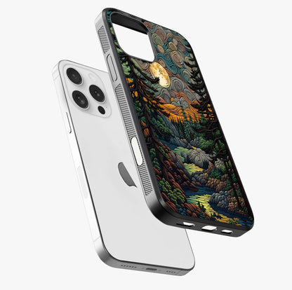 Moonlight Forest Dream Glass Case laid diagonally highlighting side profile, edges and glossy glass shine.