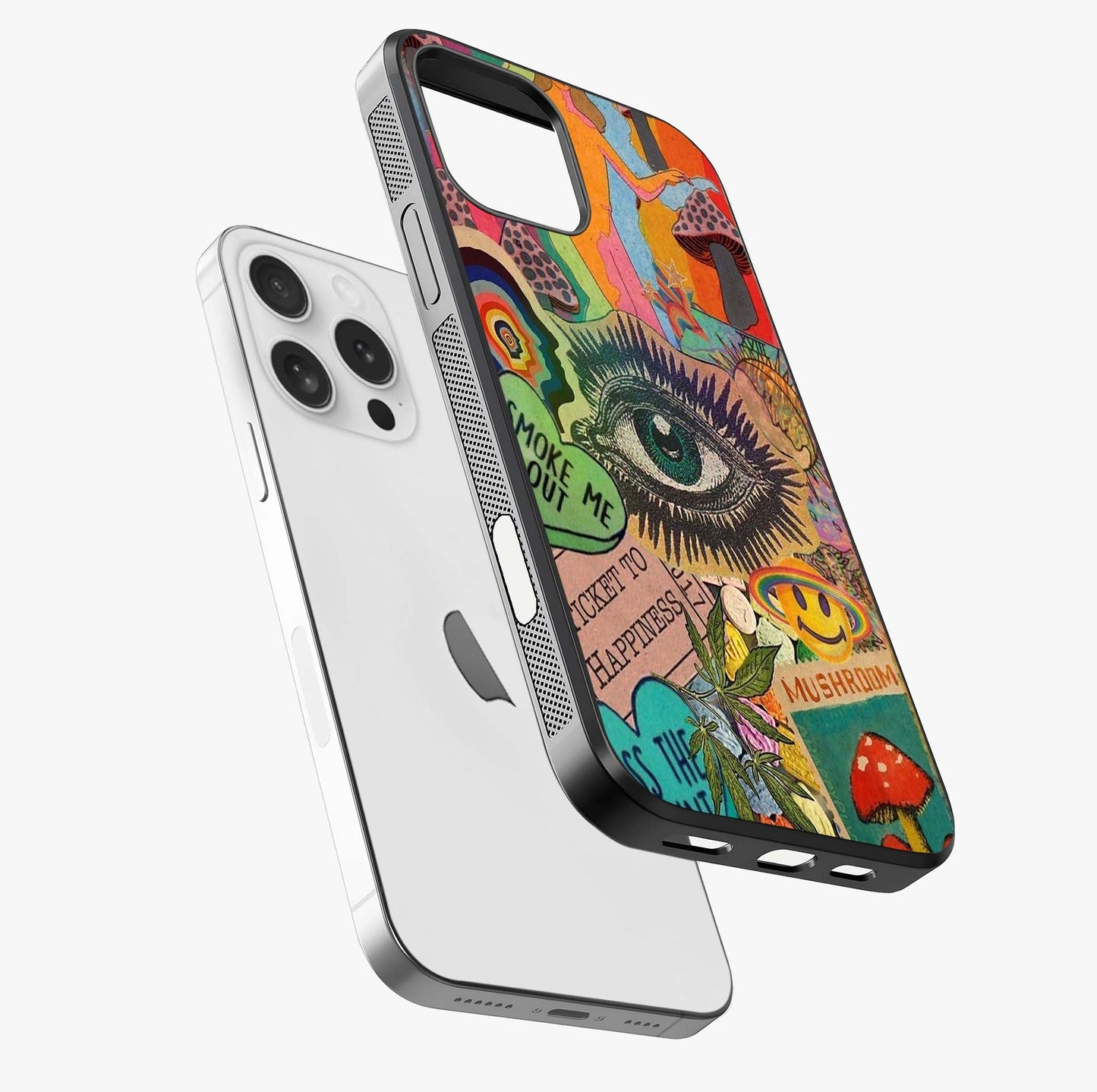 Mystic Eye Wonderland Glass Case laid diagonally highlighting side profile, edges and glossy glass shine.