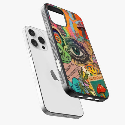 Mystic Eye Wonderland Glass Case laid diagonally highlighting side profile, edges and glossy glass shine.
