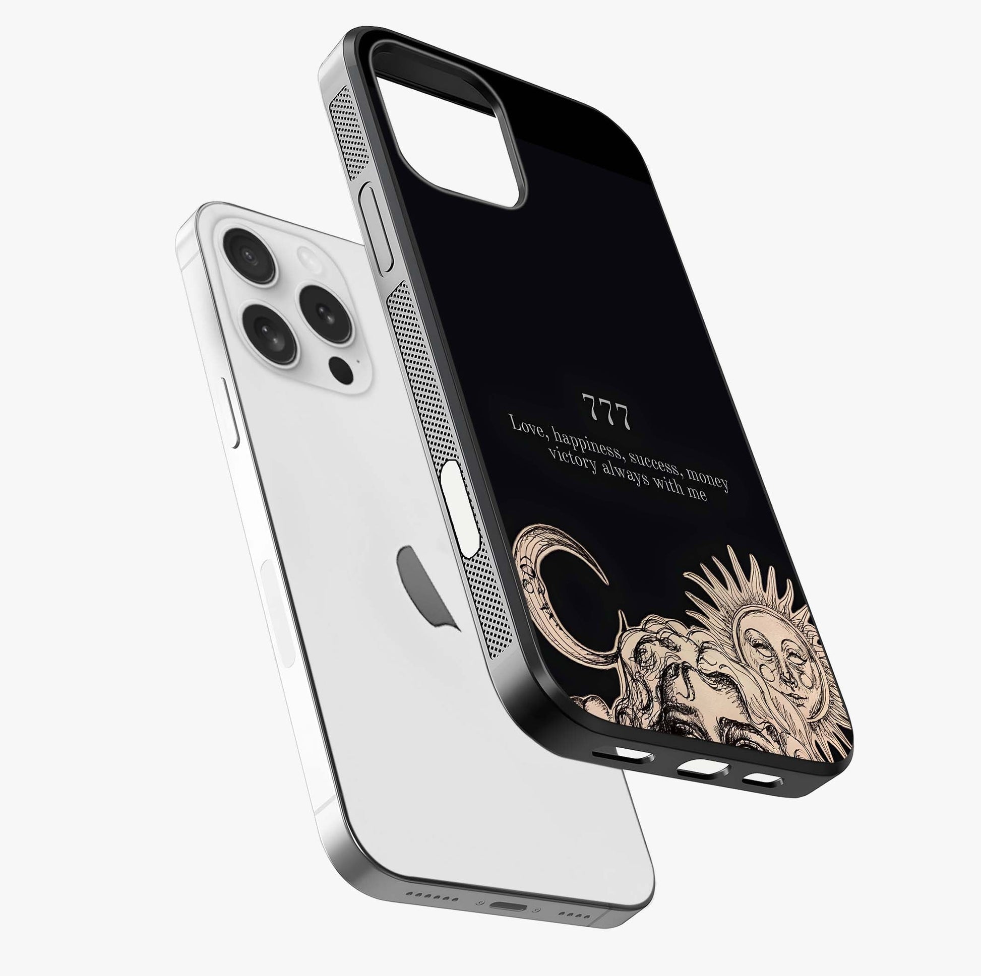 Mystic Victory Aura Glass Case laid diagonally highlighting side profile, edges and glossy glass shine.