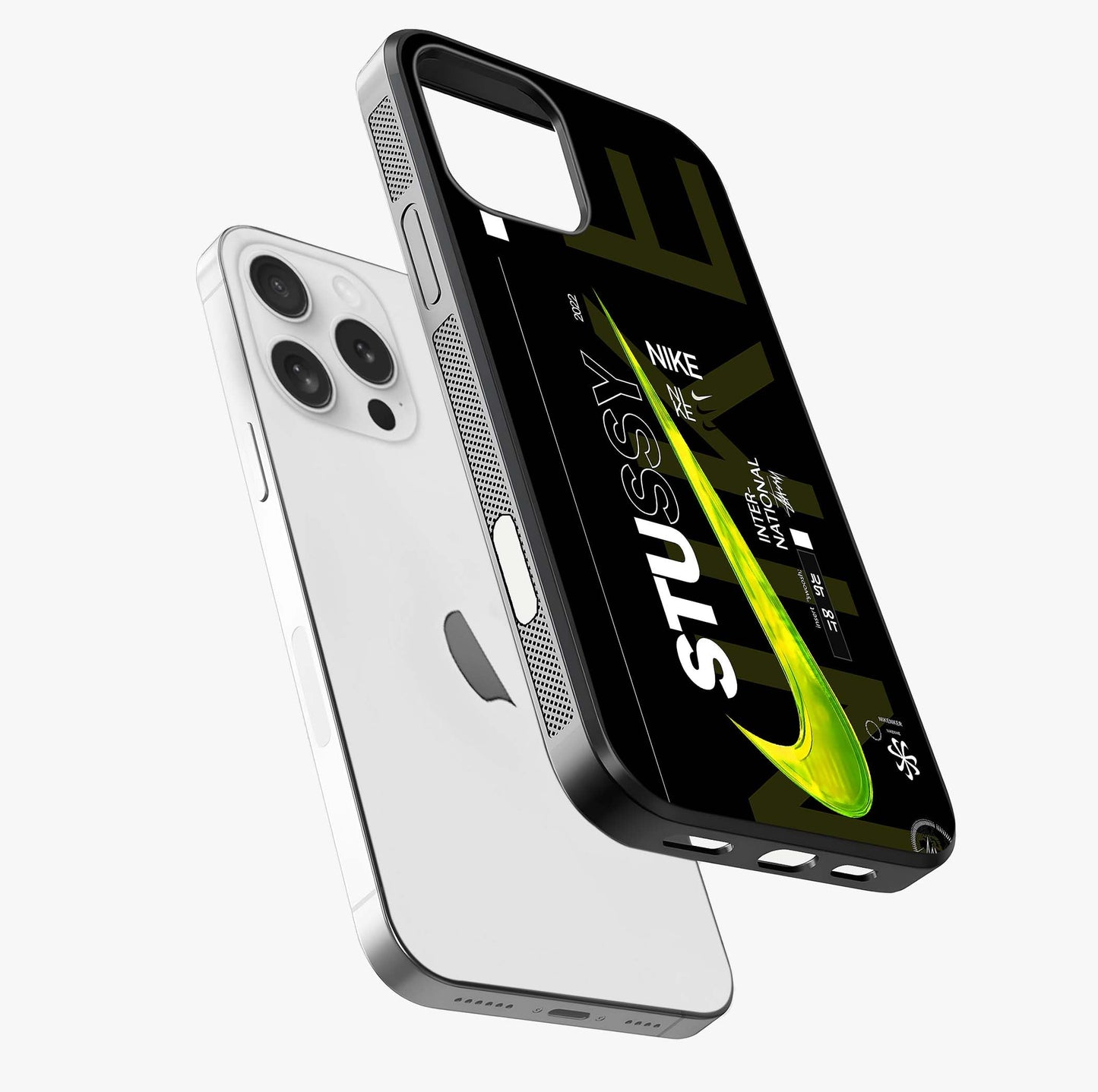 Neon Street Edition Glass Case laid diagonally highlighting side profile, edges and glossy glass shine.