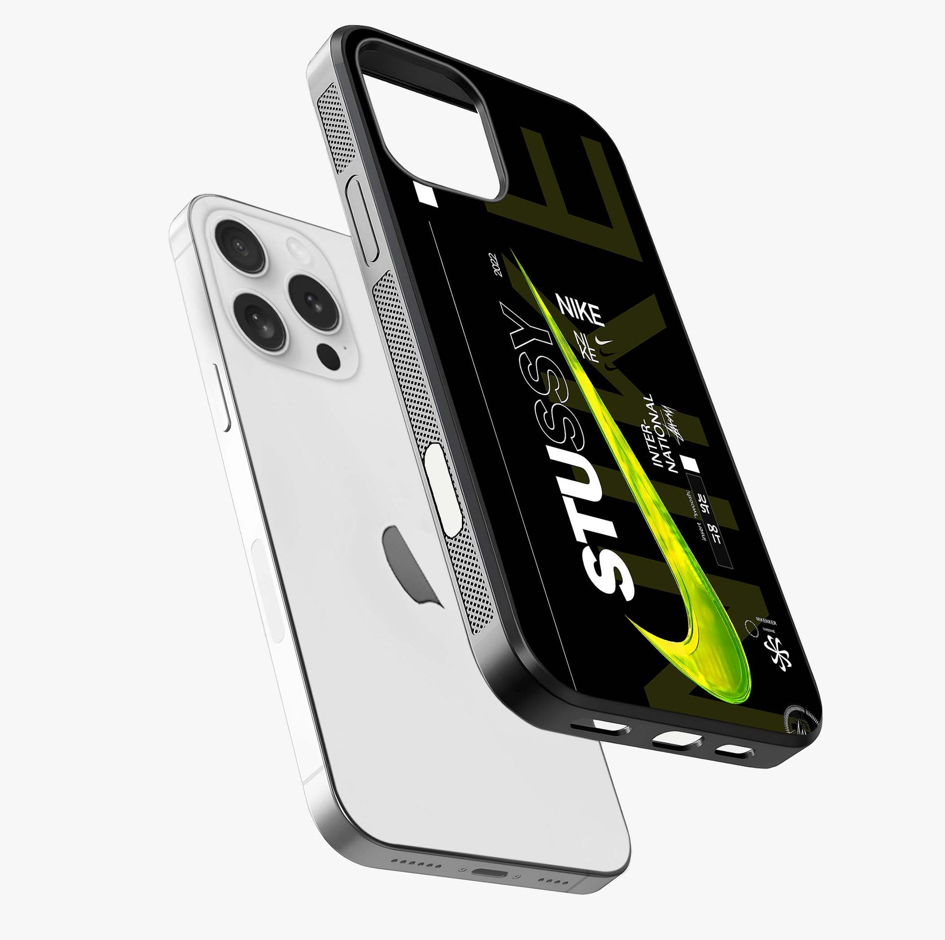 Neon Street Edition Glass Case laid diagonally highlighting side profile, edges and glossy glass shine.
