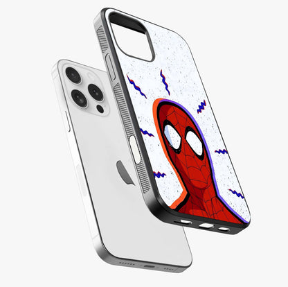 Omg Spiderman Glass Case laid diagonally highlighting side profile, edges and glossy glass shine.