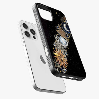 Pearls Universe Object Glass Case laid diagonally highlighting side profile, edges and glossy glass shine.
