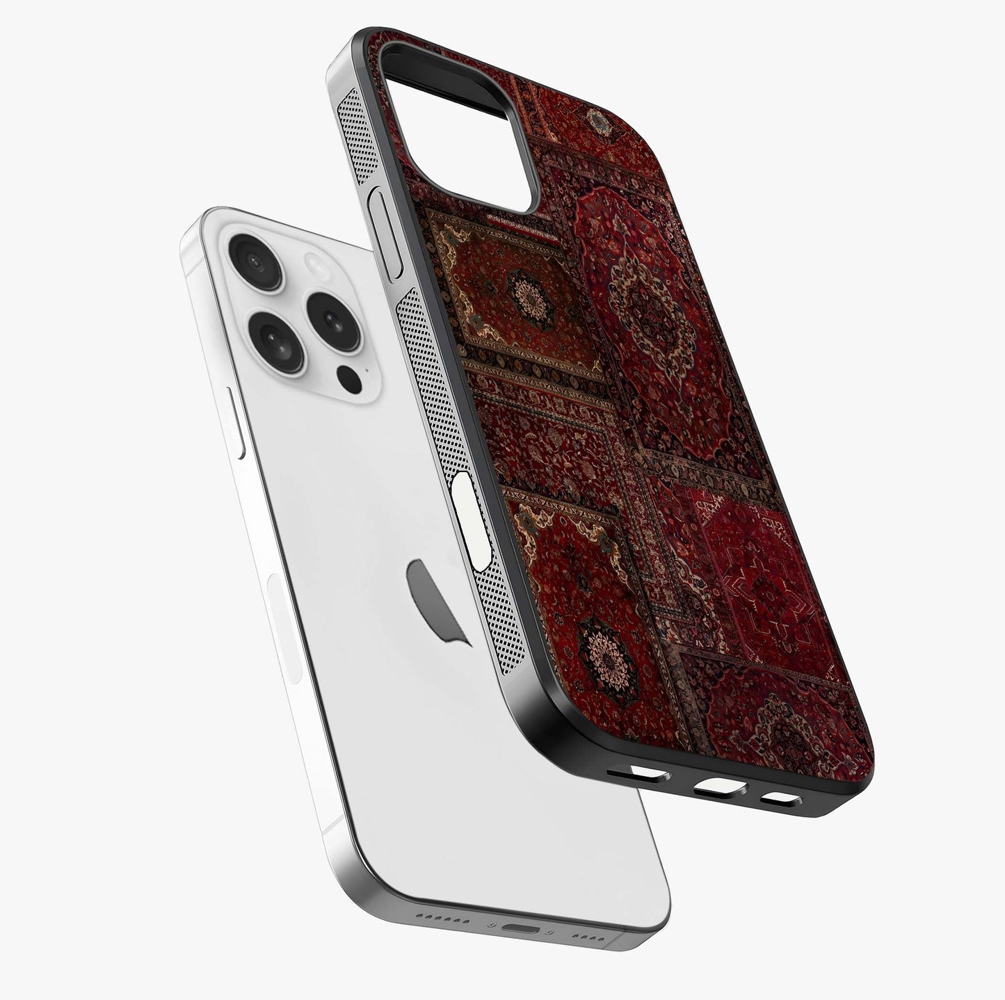 Persian Velvet Tale Glass Case laid diagonally highlighting side profile, edges and glossy glass shine.
