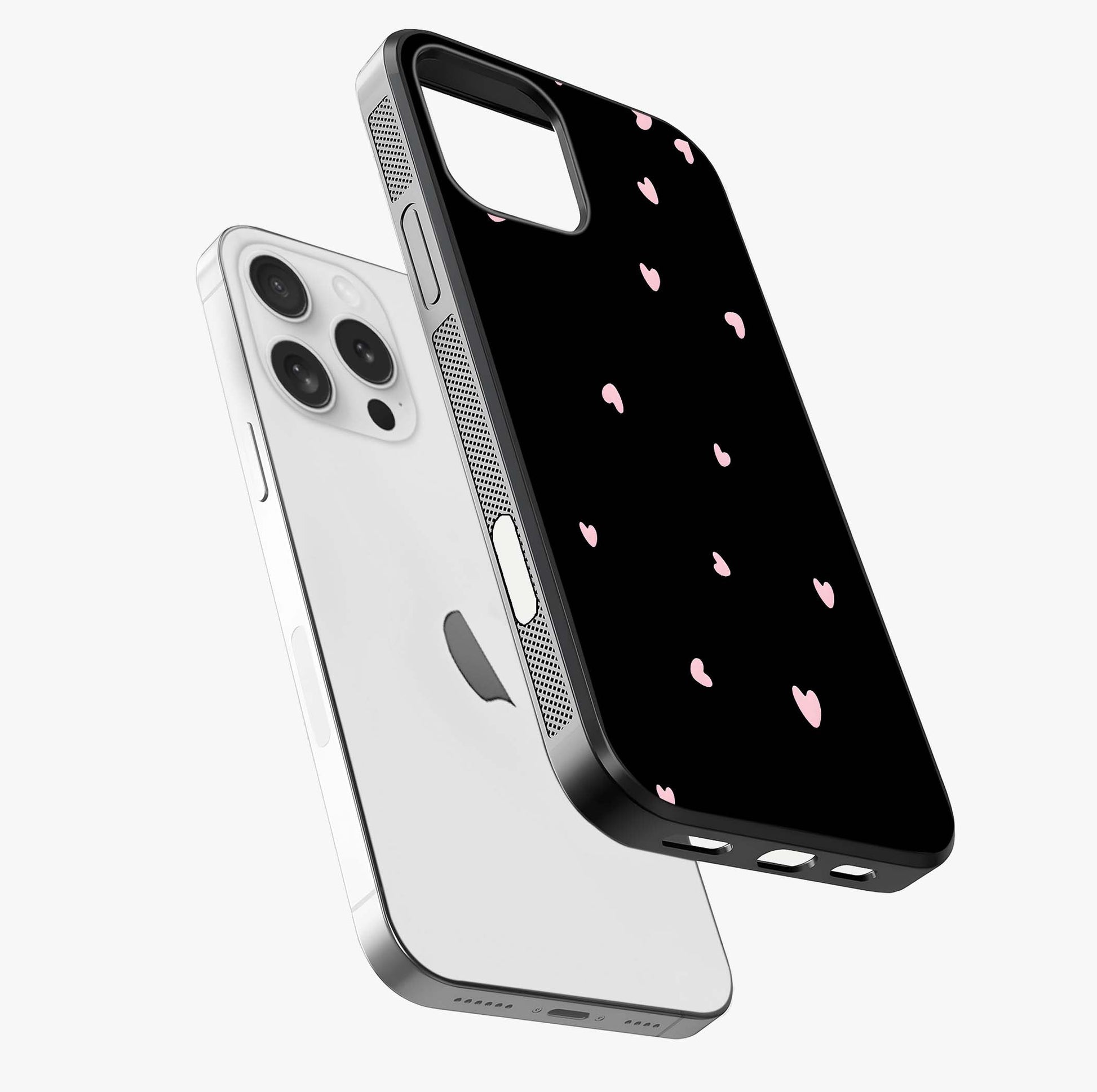 Pink Love Drops Glass Case laid diagonally highlighting side profile, edges and glossy glass shine.