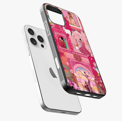 Pink Palace Muse Glass Case laid diagonally highlighting side profile, edges and glossy glass shine.