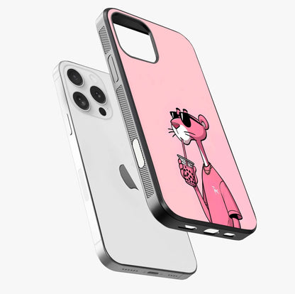 Pink Panther Glass Case laid diagonally highlighting side profile, edges and glossy glass shine.