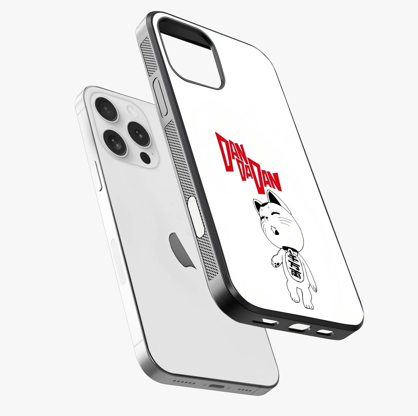 Playful Spirit Charm Glass Case laid diagonally highlighting side profile, edges and glossy glass shine.