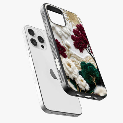 Radiant Bloom Elegance Glass Case laid diagonally highlighting side profile, edges and glossy glass shine.