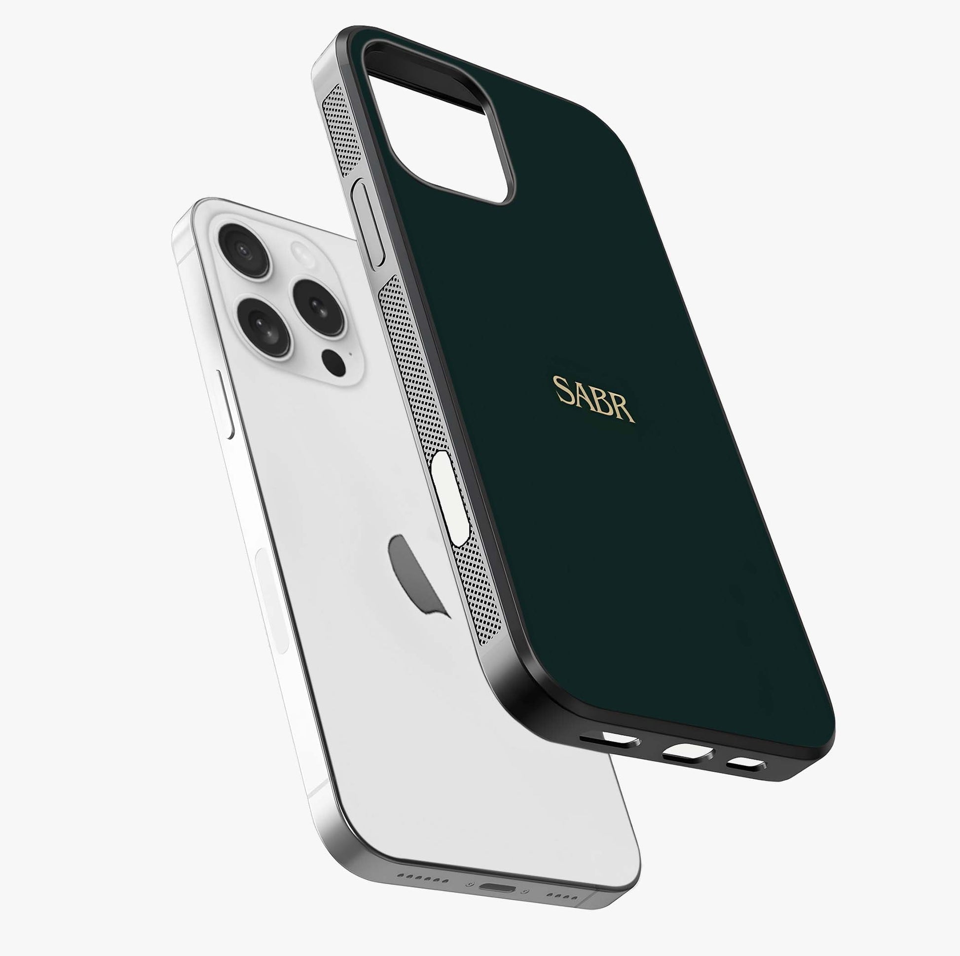 Sabr Minimal Patience Glass Case laid diagonally highlighting side profile, edges and glossy glass shine.