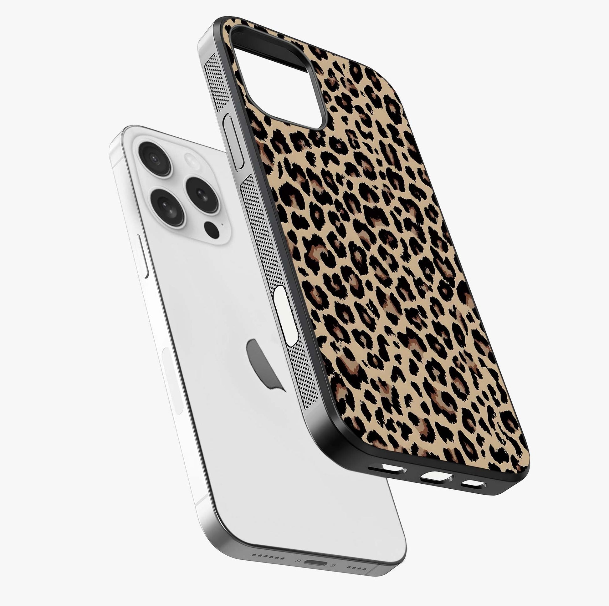 Savage Chic Pattern Glass Case laid diagonally highlighting side profile, edges and glossy glass shine.