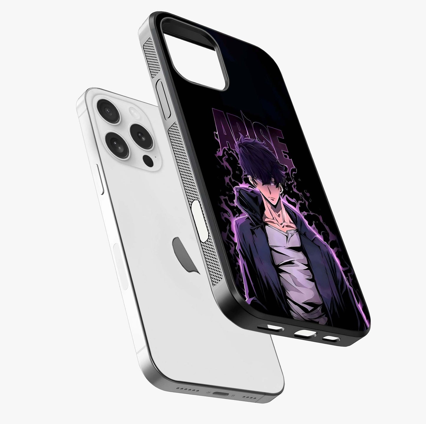 Shadow Monarch Awakening Glass Case laid diagonally highlighting side profile, edges and glossy glass shine.