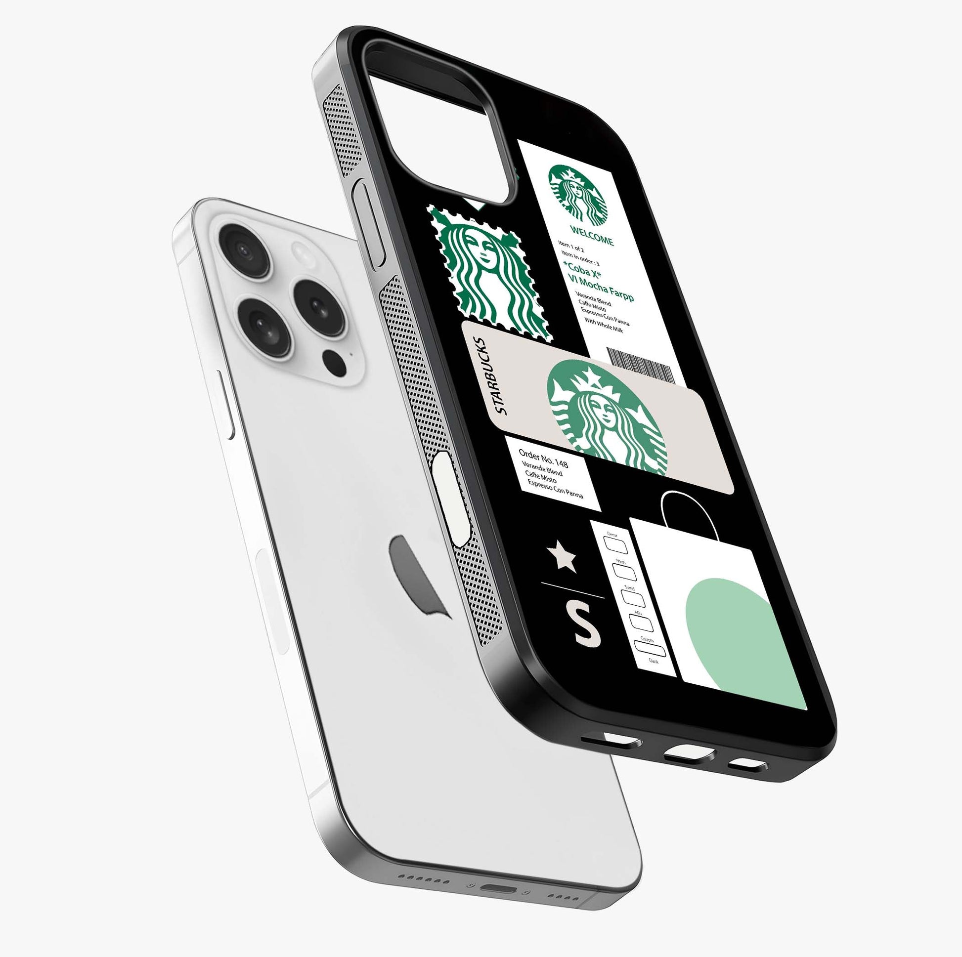 Starbucks Mocha Glass Case laid diagonally highlighting side profile, edges and glossy glass shine.