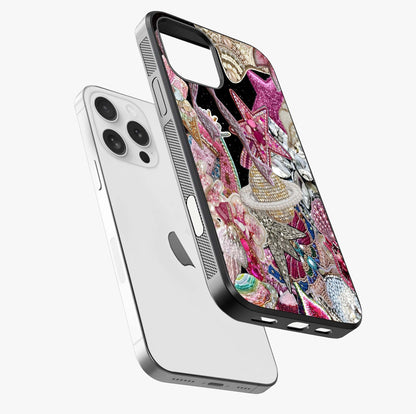 Starlit Jewel Dream Glass Case laid diagonally highlighting side profile, edges and glossy glass shine.