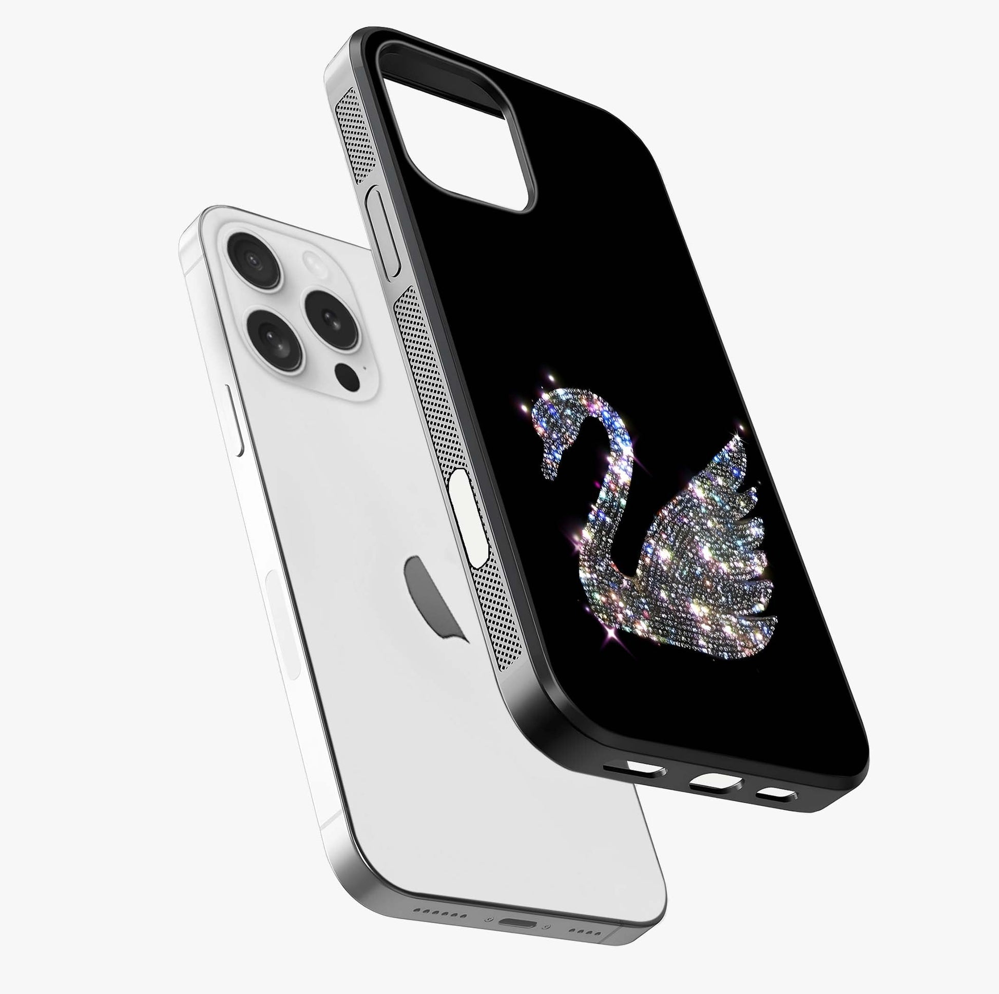 Starlit Swan Grace Glass Case laid diagonally highlighting side profile, edges and glossy glass shine.
