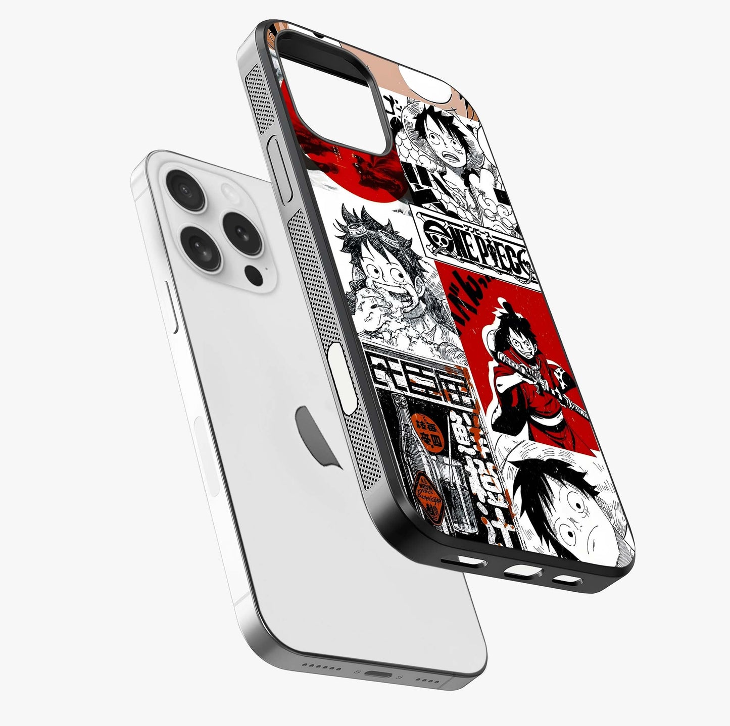 Strawhat Chaos Panels Glass Case laid diagonally highlighting side profile, edges and glossy glass shine.
