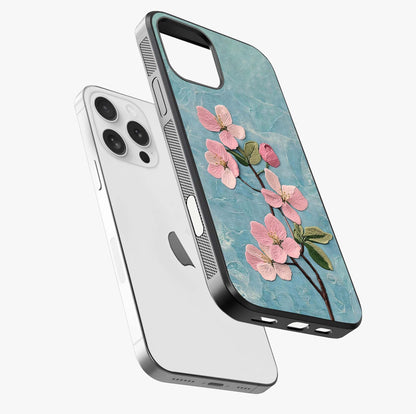 Threaded Blossom Breeze Glass Case laid diagonally highlighting side profile, edges and glossy glass shine.
