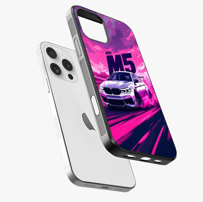 Velocity Drift Pulse Glass Case laid diagonally highlighting side profile, edges and glossy glass shine.