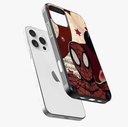 Web Warrior Vibes Glass Case laid diagonally highlighting side profile, edges and glossy glass shine.