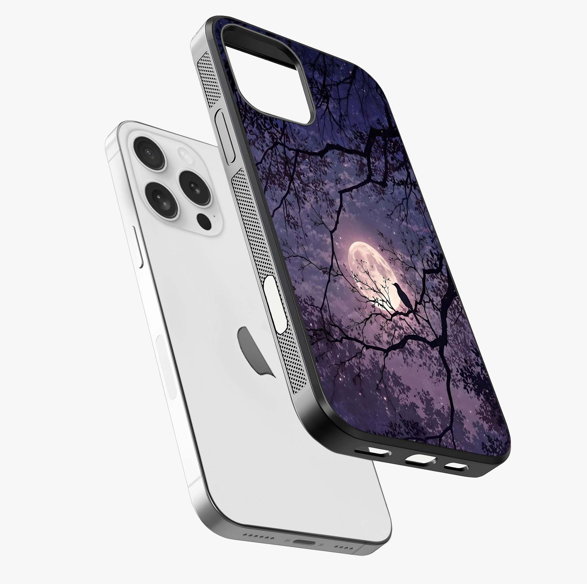 Whispering Moon Silence Glass Case laid diagonally highlighting side profile, edges and glossy glass shine.