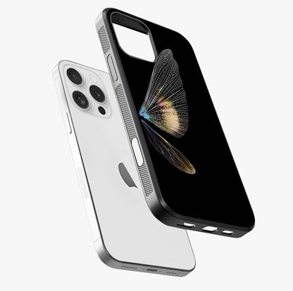 Whispers Of Wings Glass Case laid diagonally highlighting side profile, edges and glossy glass shine.