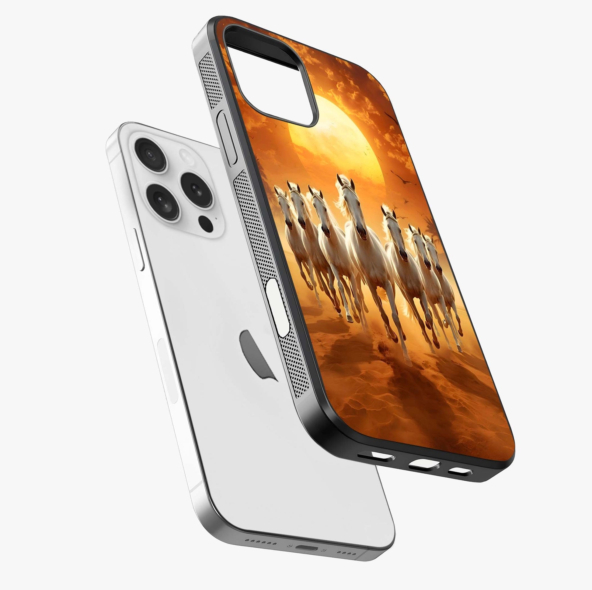 Wild Sunset Majesty Glass Case laid diagonally highlighting side profile, edges and glossy glass shine.