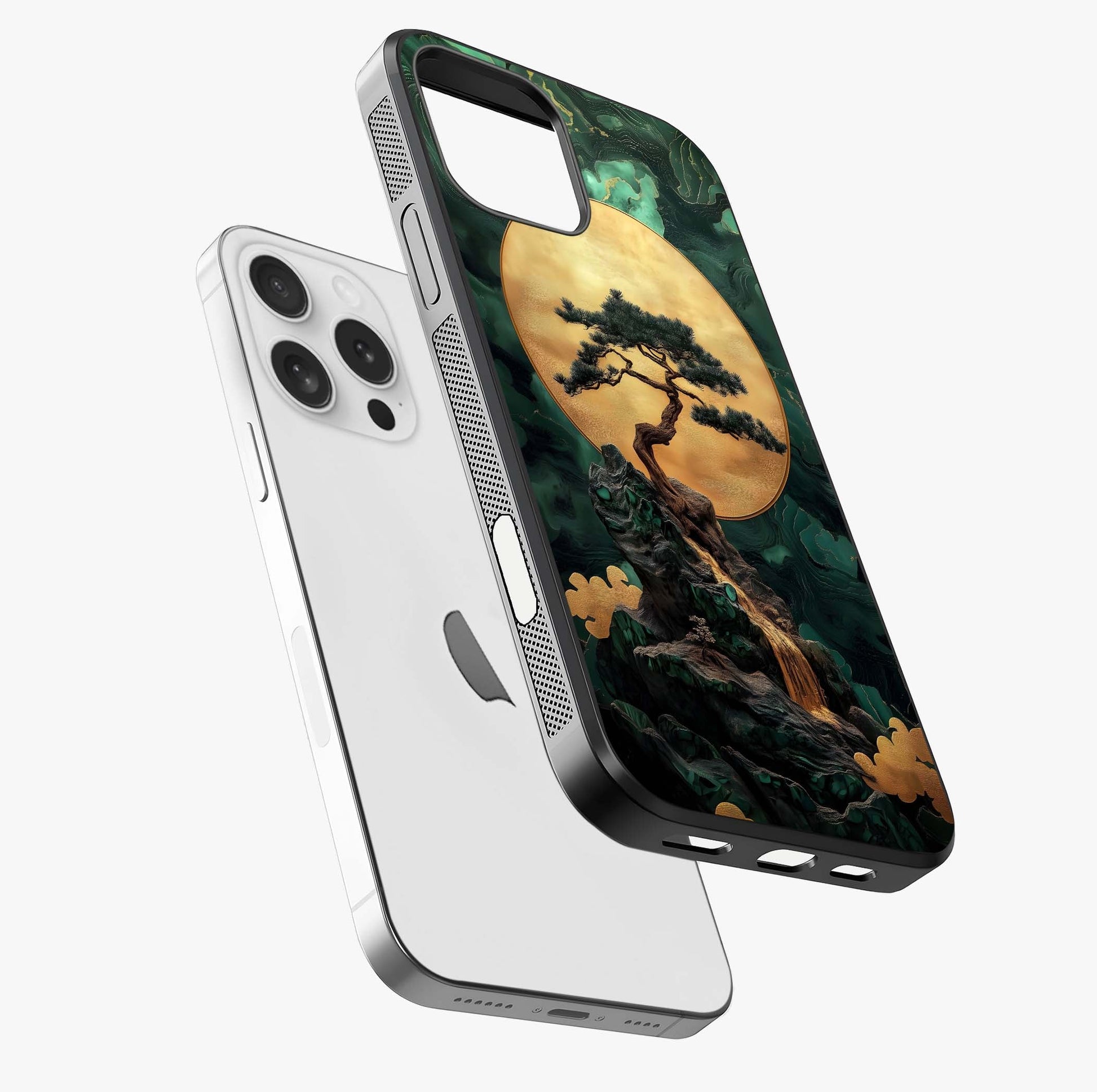 Zen Moon Rise Glass Case laid diagonally highlighting side profile, edges and glossy glass shine.