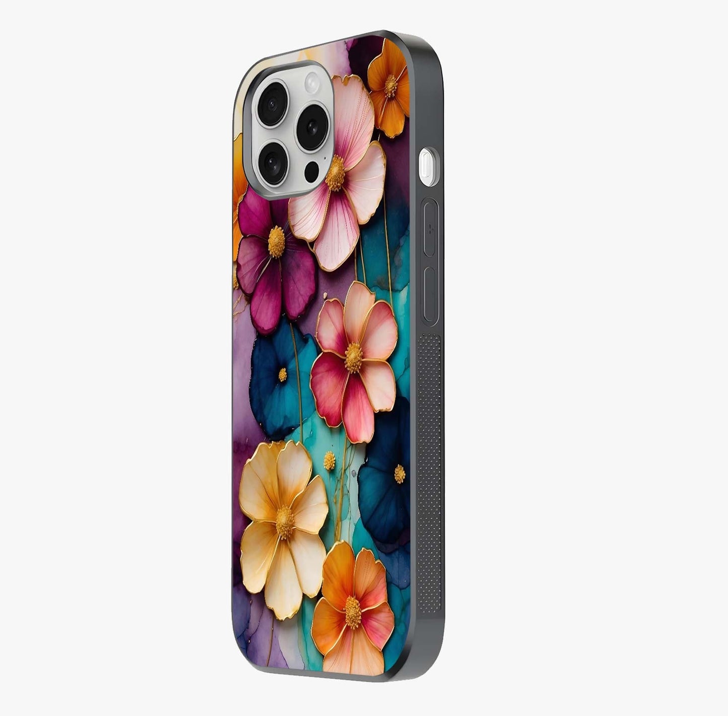 Artlyn Grace Flower Pattern Glass Case photographed in natural light showing reflective finish and design depth.