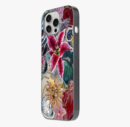 Beaded Garden Fantasy Glass Case photographed in natural light showing reflective finish and design depth.