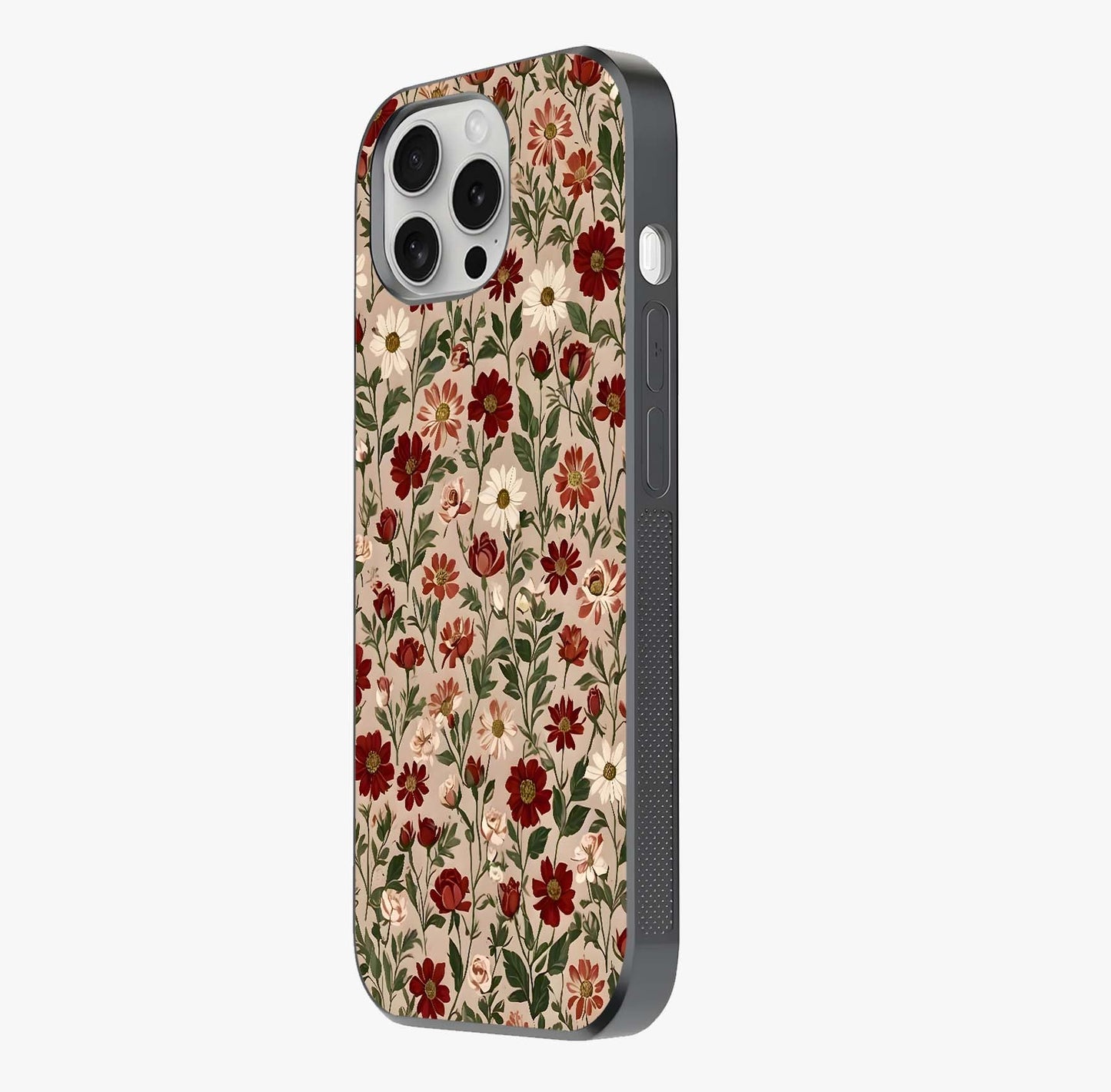 Biege Flower With Leaf Glass Case photographed in natural light showing reflective finish and design depth.
