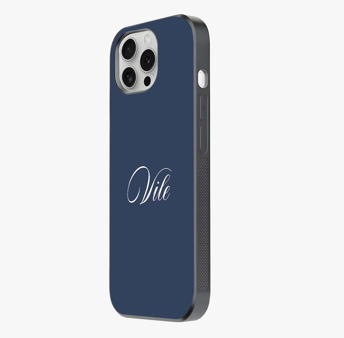 Blue Background Personalized Custom Name Glass Case photographed in natural light showing reflective finish and design depth.