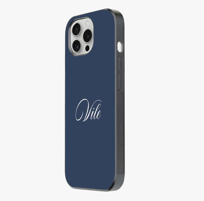 Blue Background Personalized Custom Name Glass Case photographed in natural light showing reflective finish and design depth.