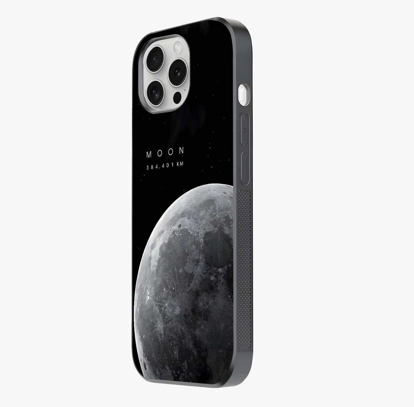 Cosmic Moon Glow Glass Case photographed in natural light showing reflective finish and design depth.