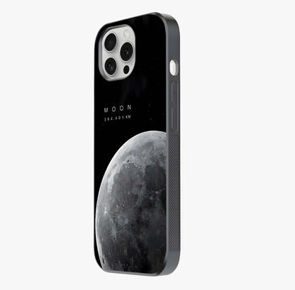 Cosmic Moon Glow Glass Case photographed in natural light showing reflective finish and design depth.
