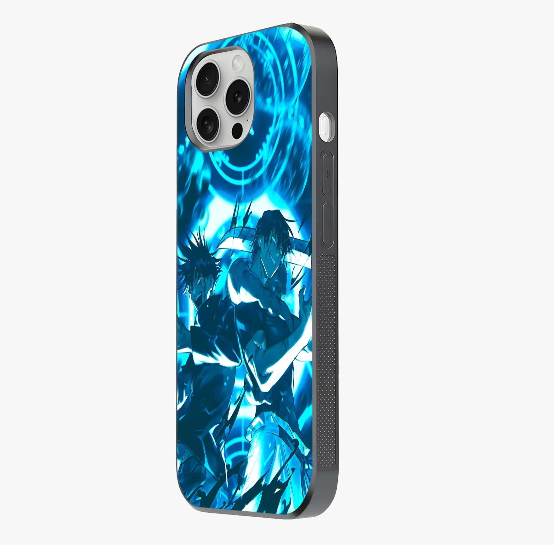 Cursed Energy Clash Glass Case photographed in natural light showing reflective finish and design depth.